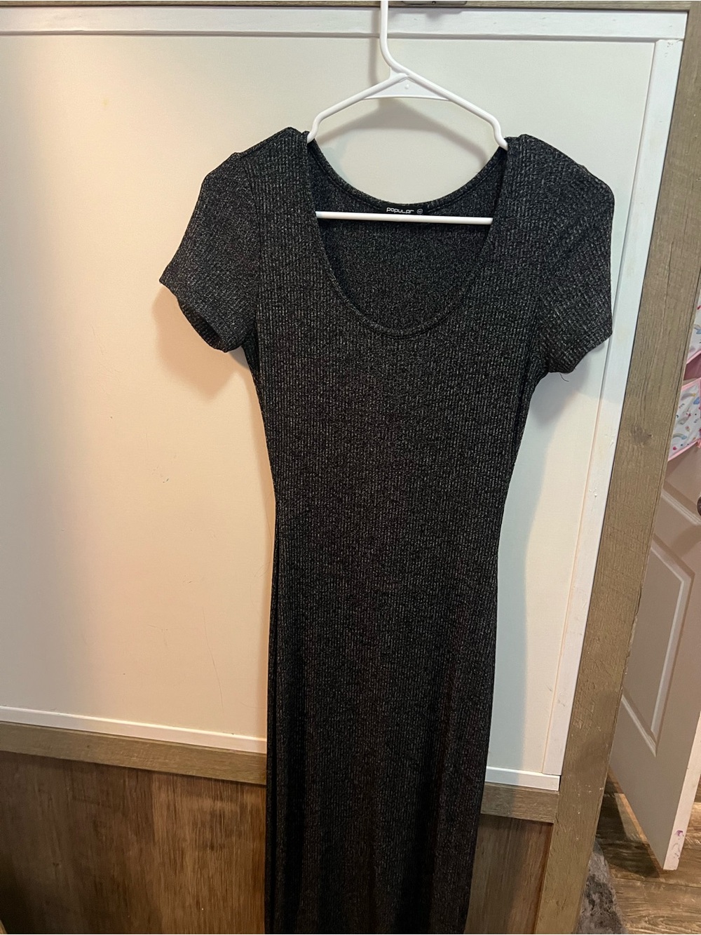 Basics Charcoal Scoop-Neck Ribbed Maxi Dress